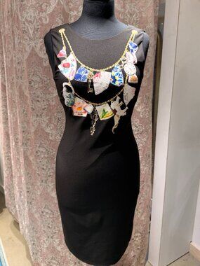 Moschino Boutique Black Trompe L’oeil Charm Print Dress
